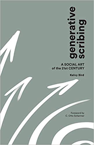 An image of the book cover, Generative Scribing: a social art of the 21st century, by Kelvy Bird.